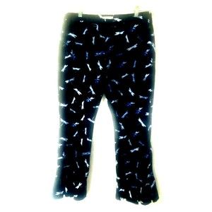 Tyler BOE Dragonfly Print Capri Pants Womens Sz 4 Blue White Pleated Flare Hem